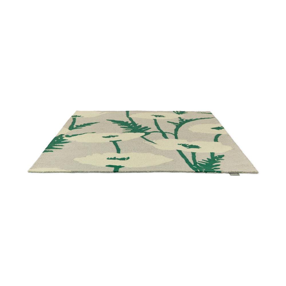beige wool rug with cream poppies angled image - House