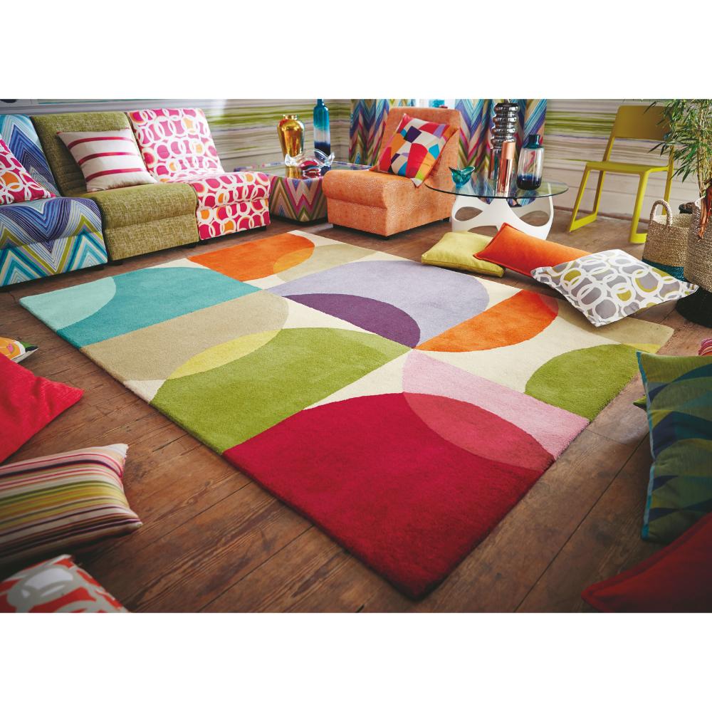 multicolour semi circle design wool rug in vibrant room - House