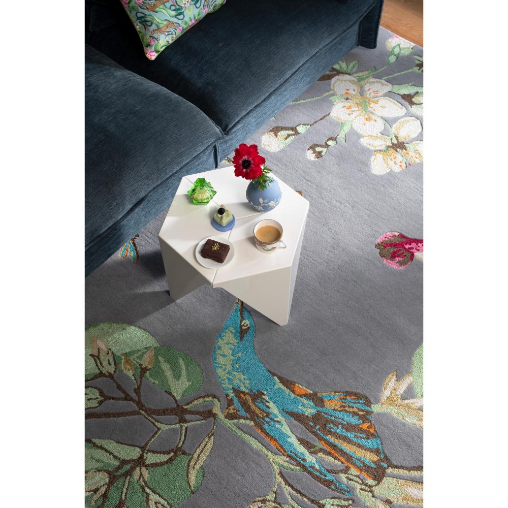 Hummingbird and floral grey wool rug in loungeroom - House