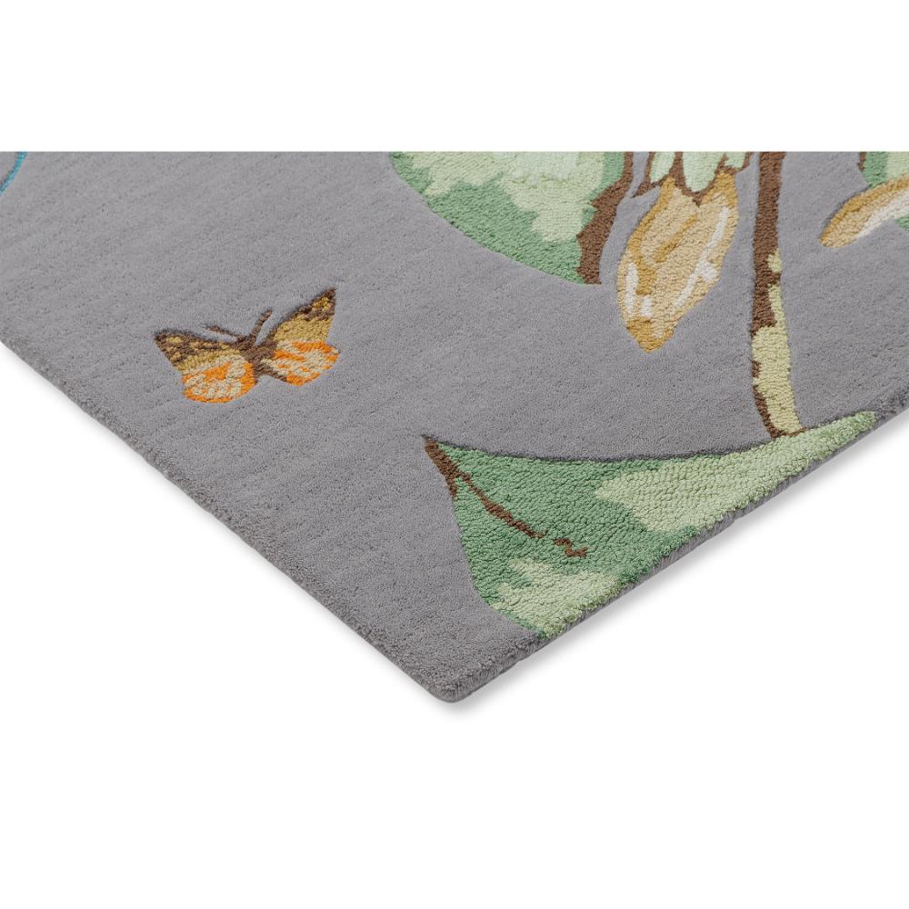 Hummingbird and floral grey wool rug detailed image - House