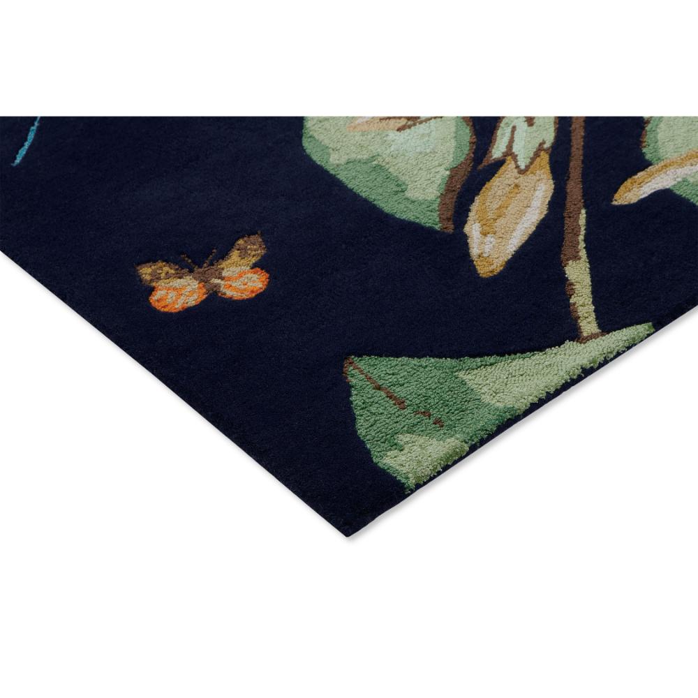 Hummingbird and floral blue wool rug detailed image - House