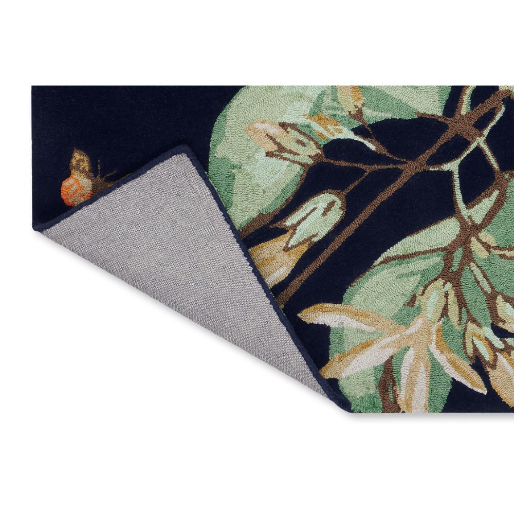 Hummingbird and floral blue wool rug detailed image - House