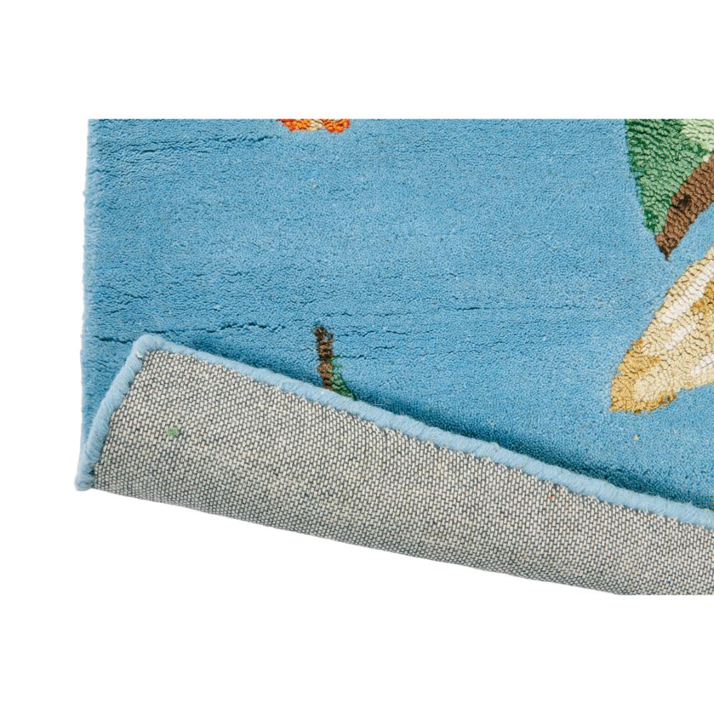 Hummingbird and floral blue wool rug detailed image - House