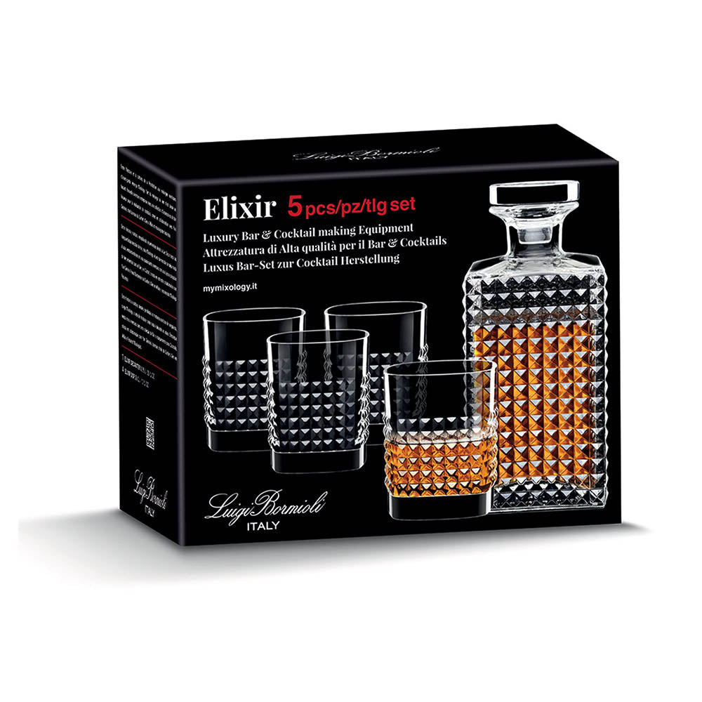 Luigi Bormioli Mixology Elixir 5 Piece Crystal Glass Whisky Set with Decanter & Glasses