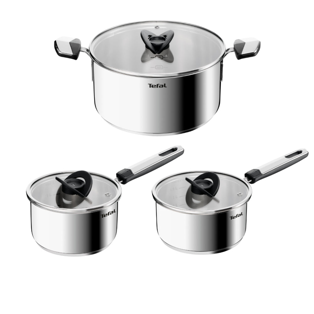 Tefal Emotion+ Induction Stainless Steel Uncoated 3 Piece Pot Set