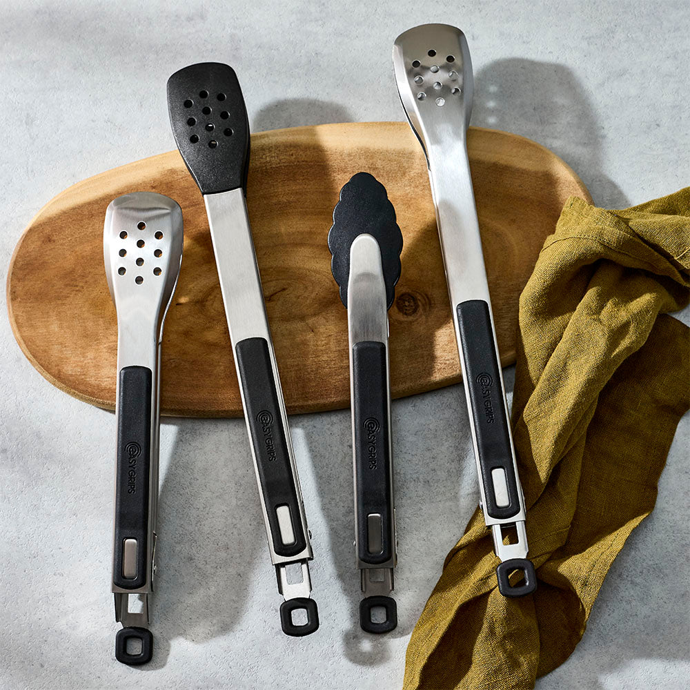 Easy Grips Stainless Steel Slotted Tongs 30cm Black