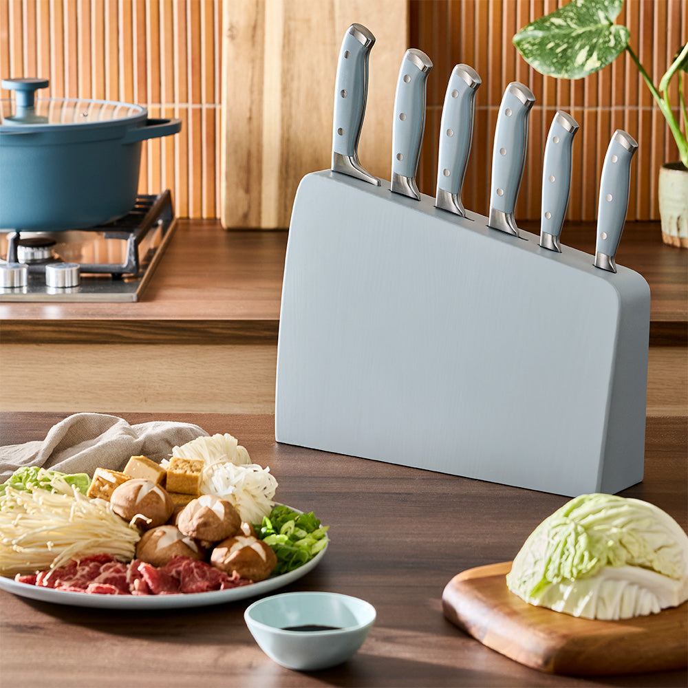 Baccarat Keiko Miro 7 Piece Knife Block Mist