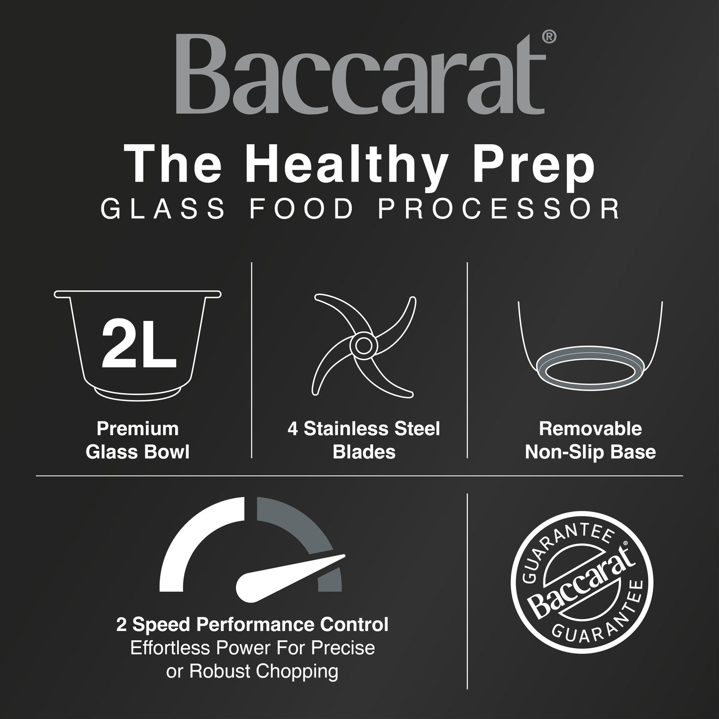 Baccarat The Healthy Prep Glass Food Processor 2L Black