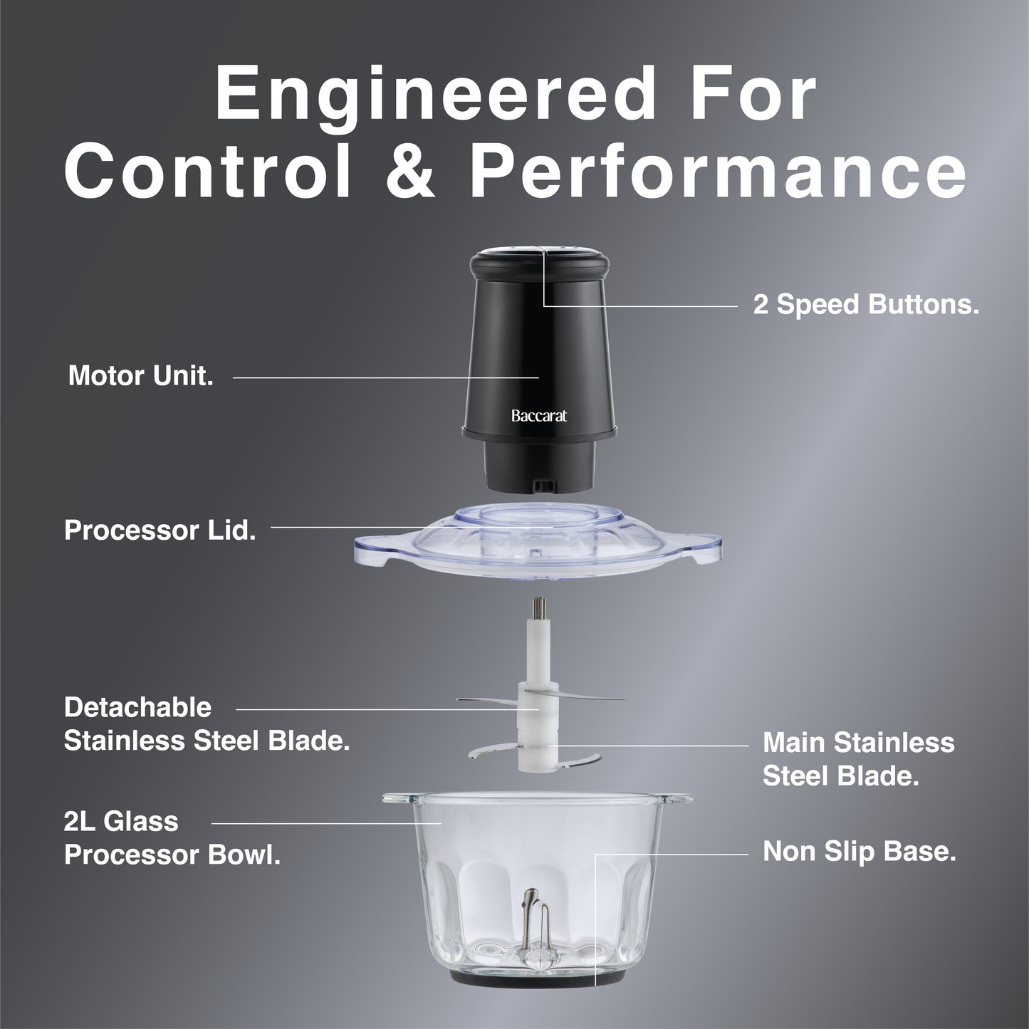 Baccarat The Healthy Prep Glass Food Processor 2L Black