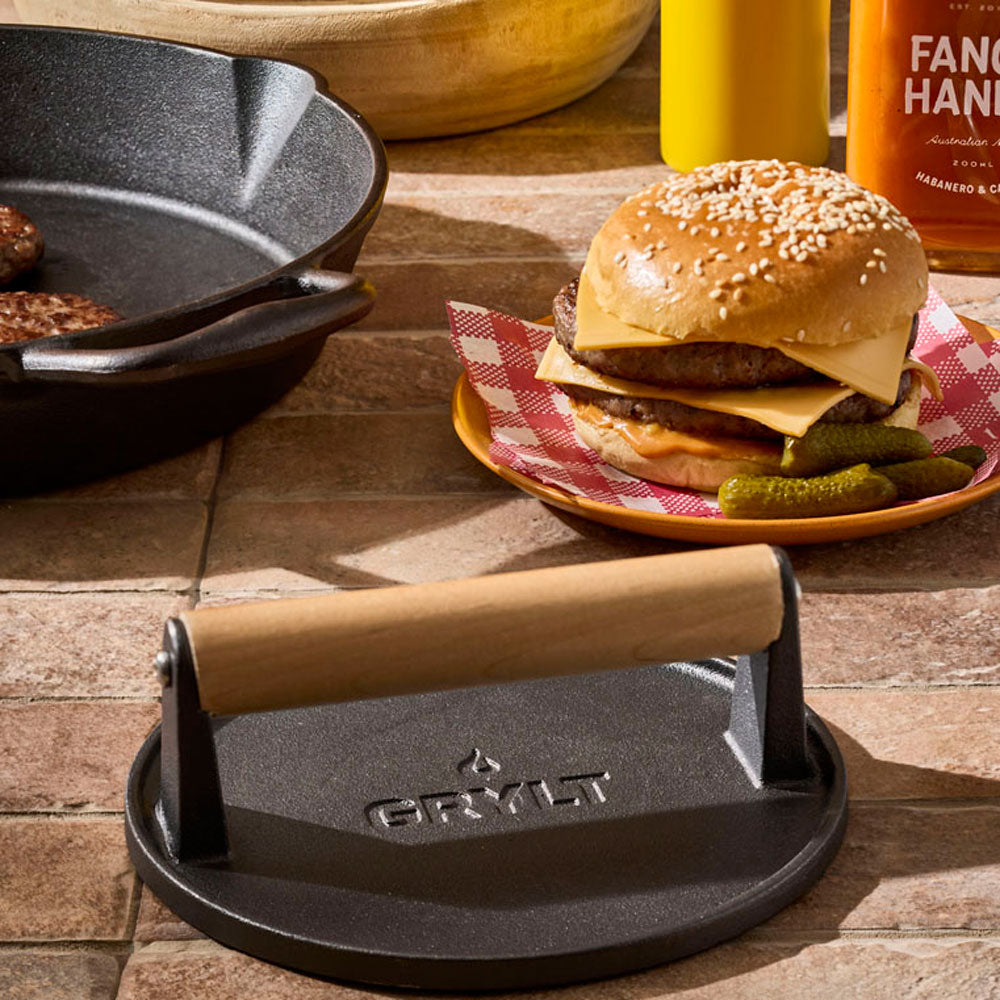 GRYLT Cast Iron Flat Burger Press