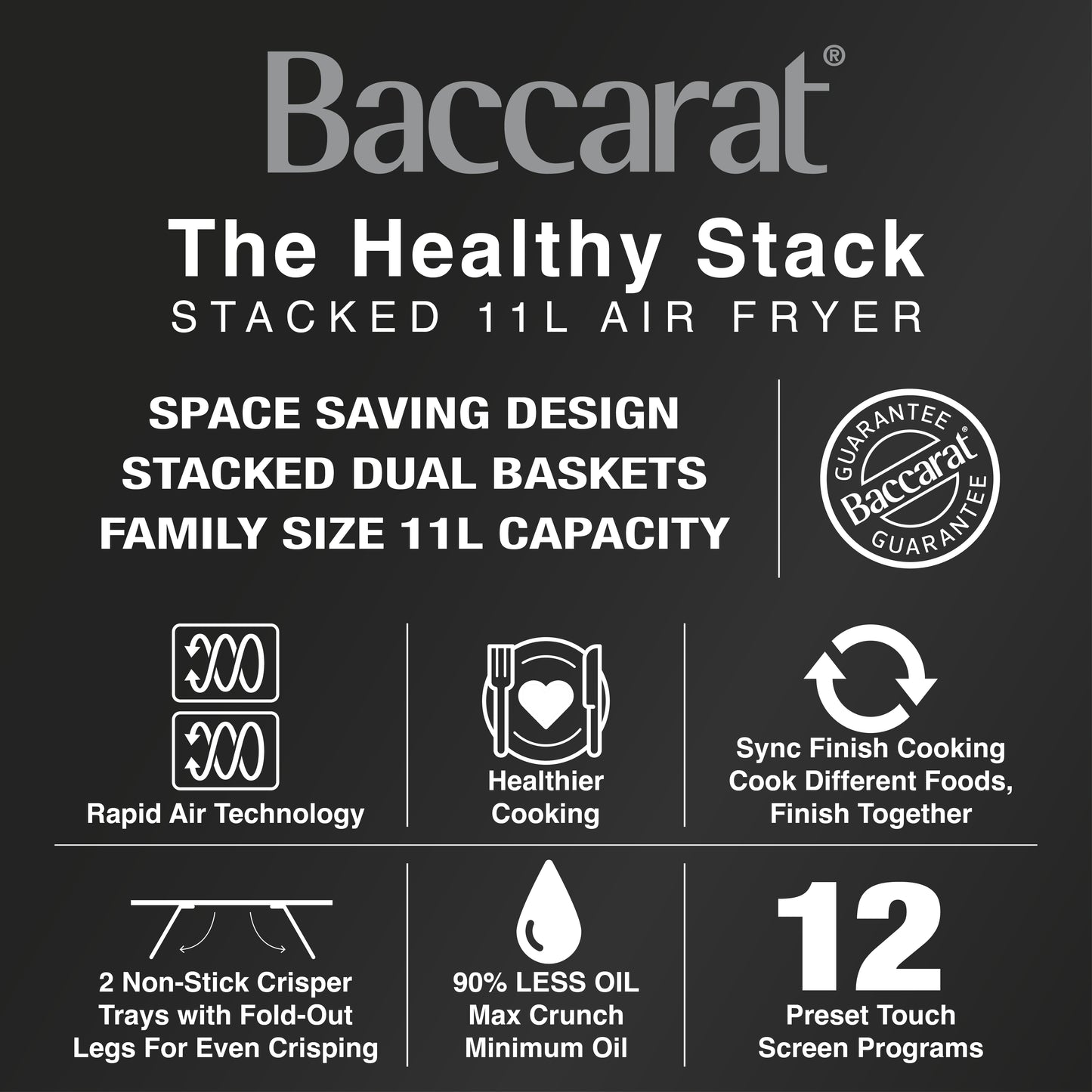 Baccarat 2 Stack Air fryer 11L Black