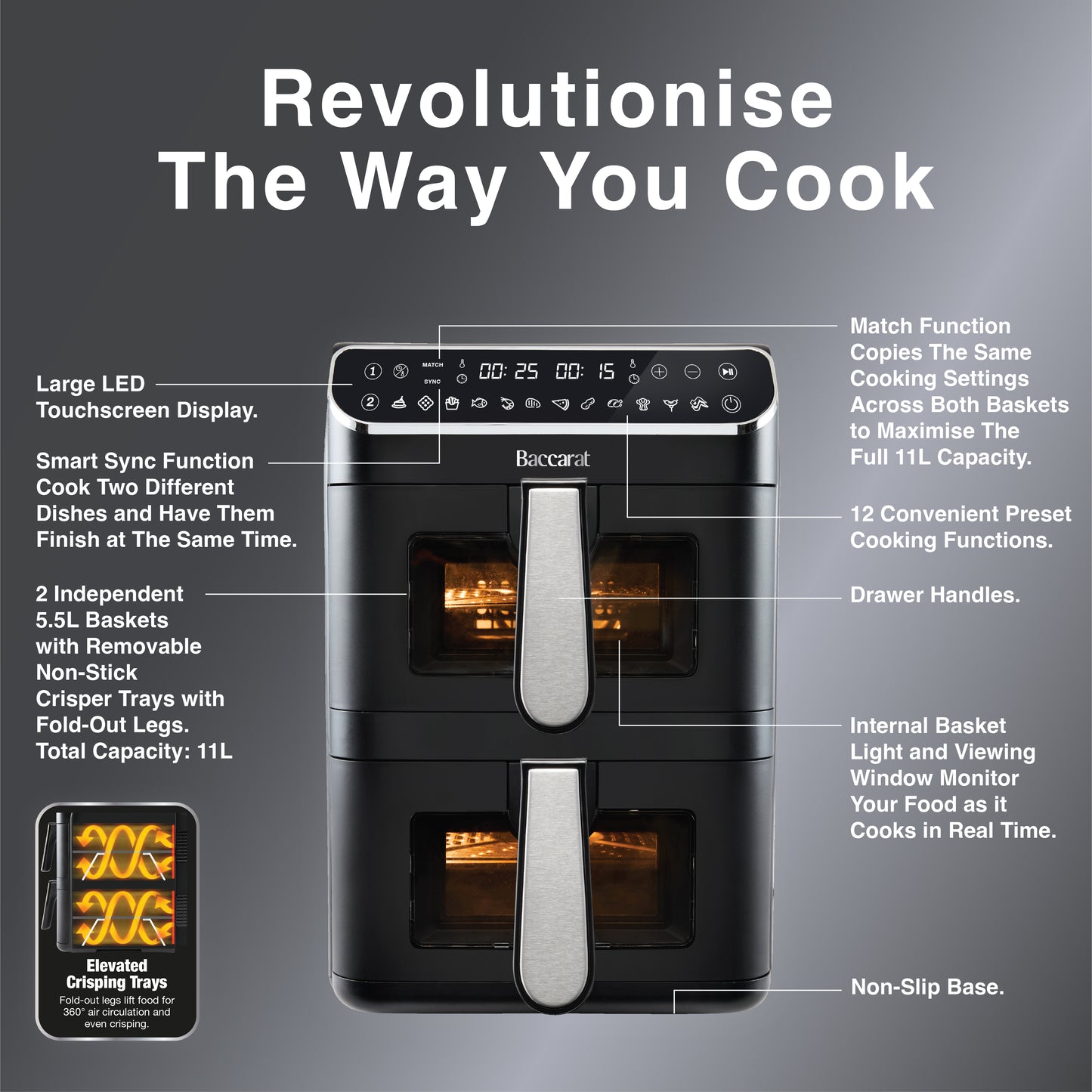 Baccarat 2 Stack Air fryer 11L Black