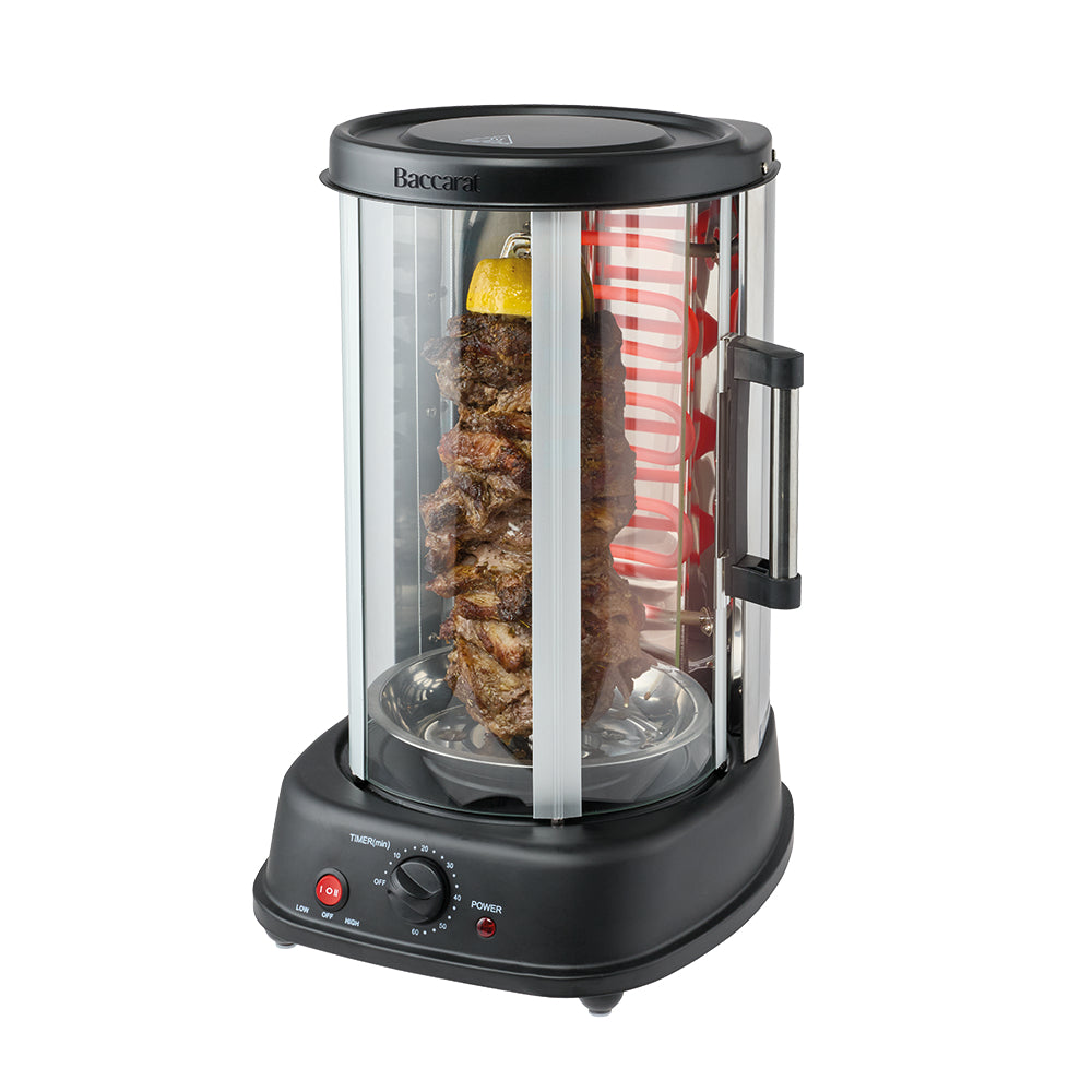 The Baccarat Vertical Rotisserie cooks full roast meats evenly with BBQ style results. Coming with skewer attachments you can also cook up to seven kebabs at a time.
