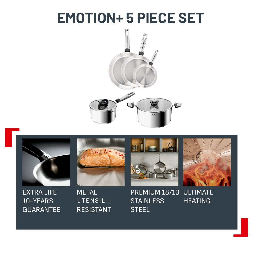 Tefal Emotion+ Induction Stainless Steel Uncoated 5 Piece Cookware Set