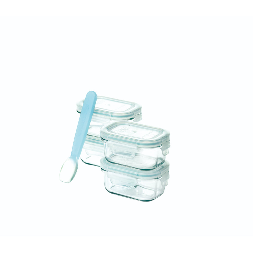 Glasslock 5 Piece Rectangle Baby Food Container Set With Silicone Spoon