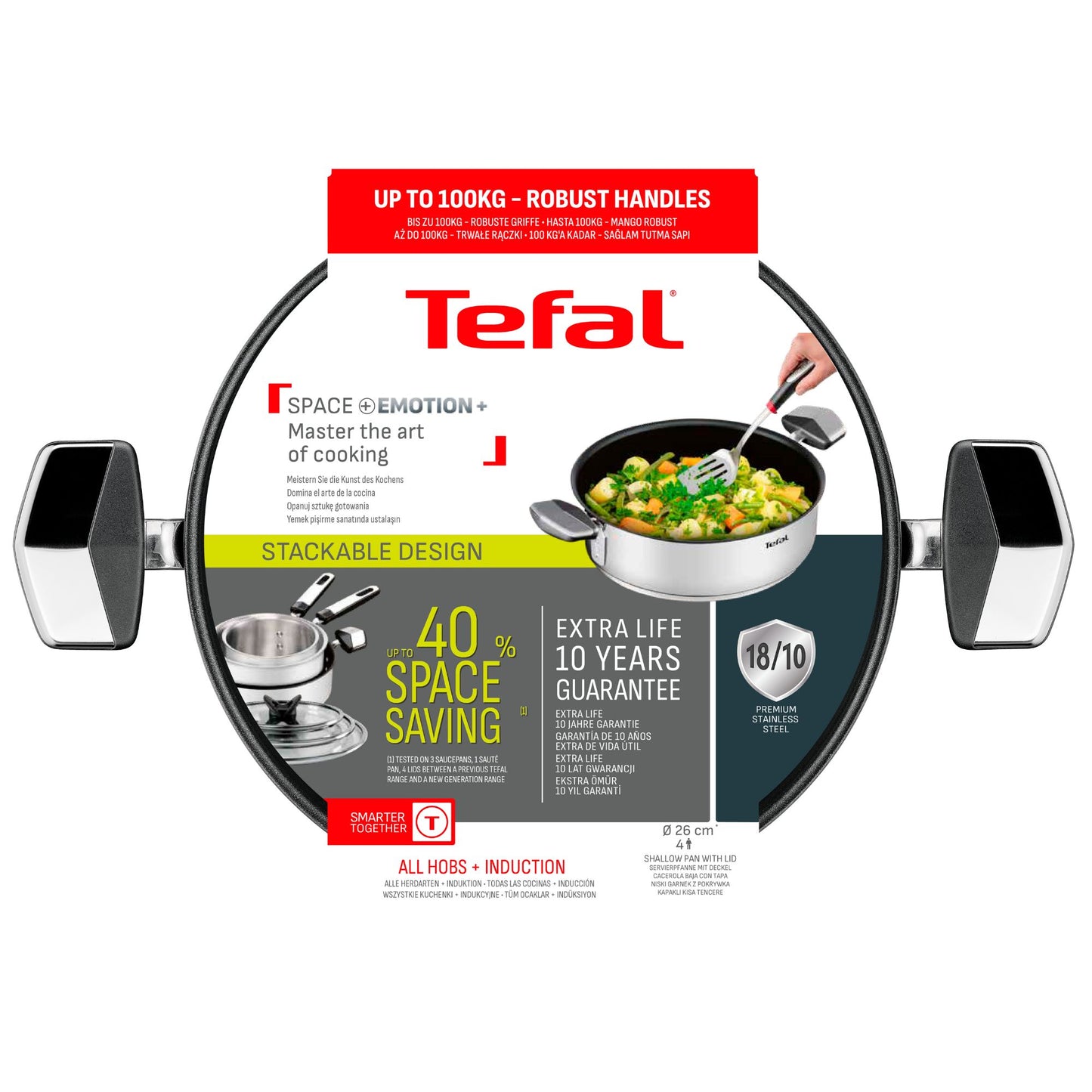 Tefal Space+ Emotion+ Induction Stainless Steel Non-Stick Shallowpan 26cm & Lid