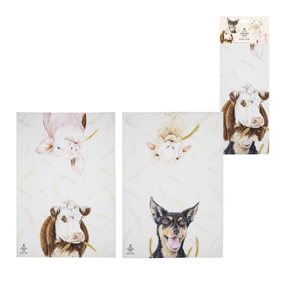 Ashdene Farmyard Faces Set Of 2 Kitchen Towels