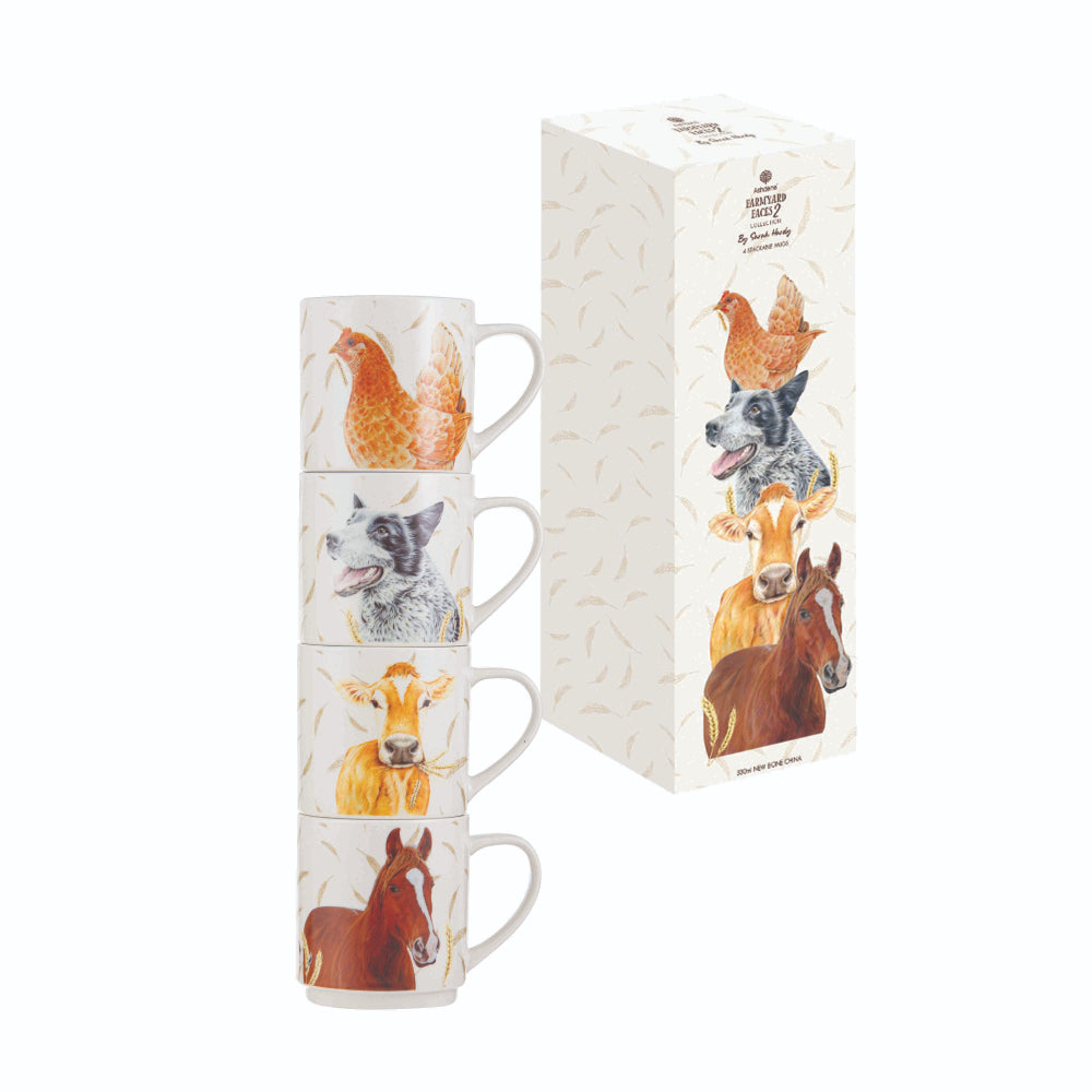 Ashdene Farmyard Faces 2 Set Of 4 Stackable Mugs