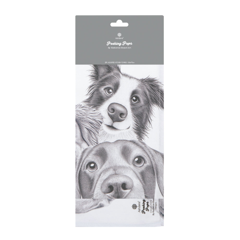 Ashdene Peeking Pups Set of 2 Kitchen Towels