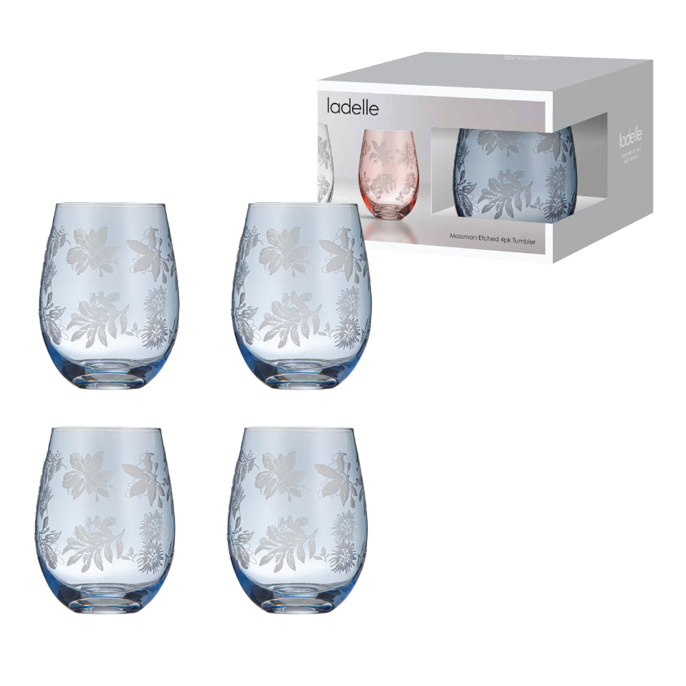 Ladelle Mossman Blue Etched Set Of 4 Tumblers