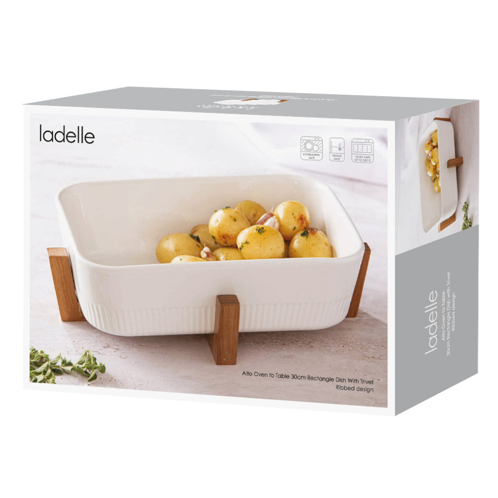 Ladelle Alto Oven To Table 30cm Rectangle Rib Dish With Trivet