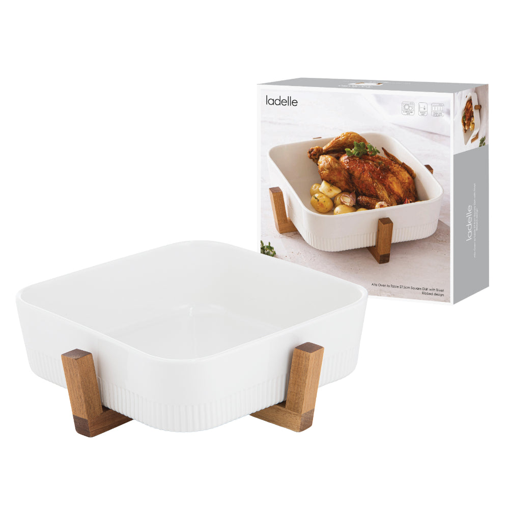 Ladelle Alto Oven To Table 27.5cm Square Rib Dish With Trivet