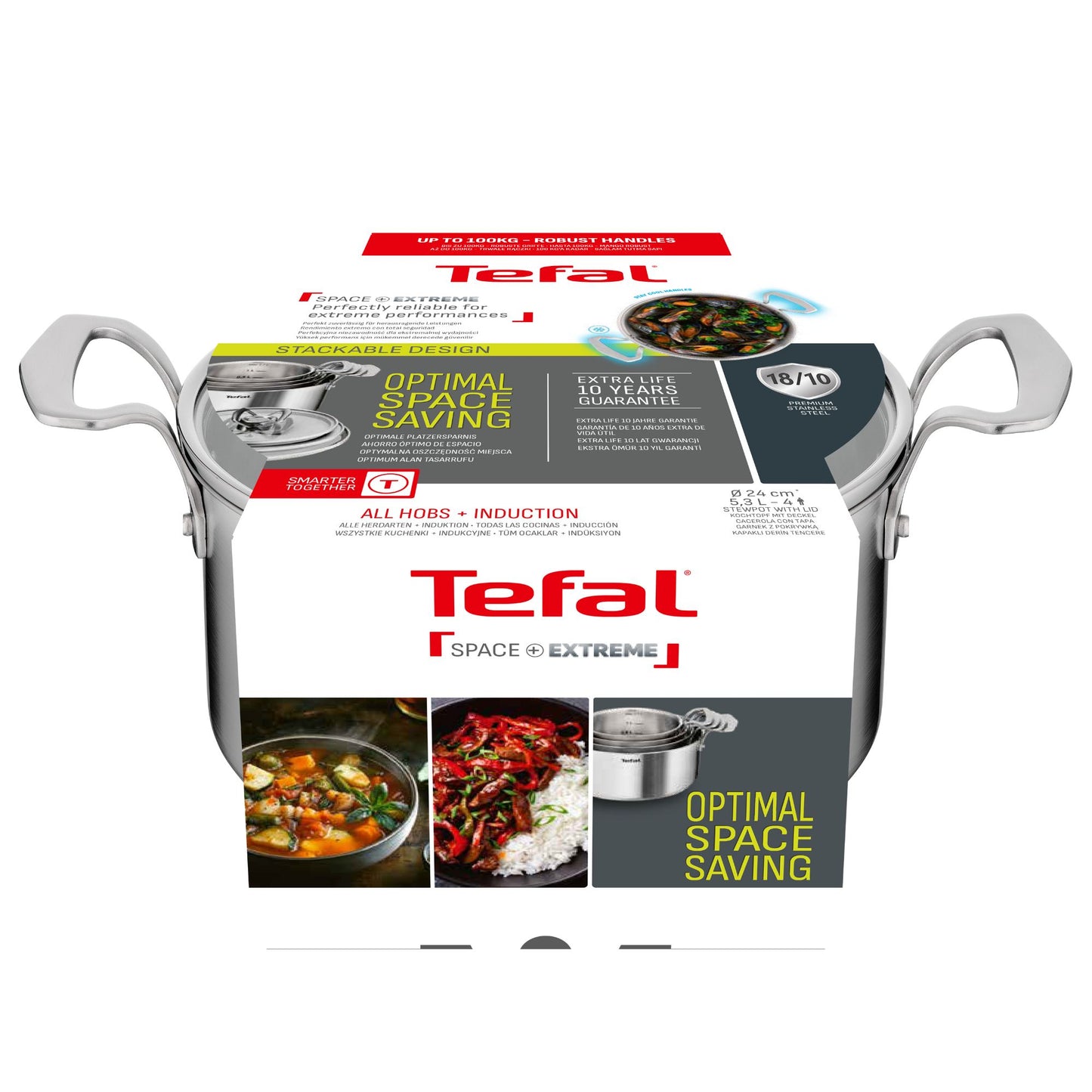 Tefal Space+ Extreme Induction Stainless Steel Stewpot 24cm & Lid