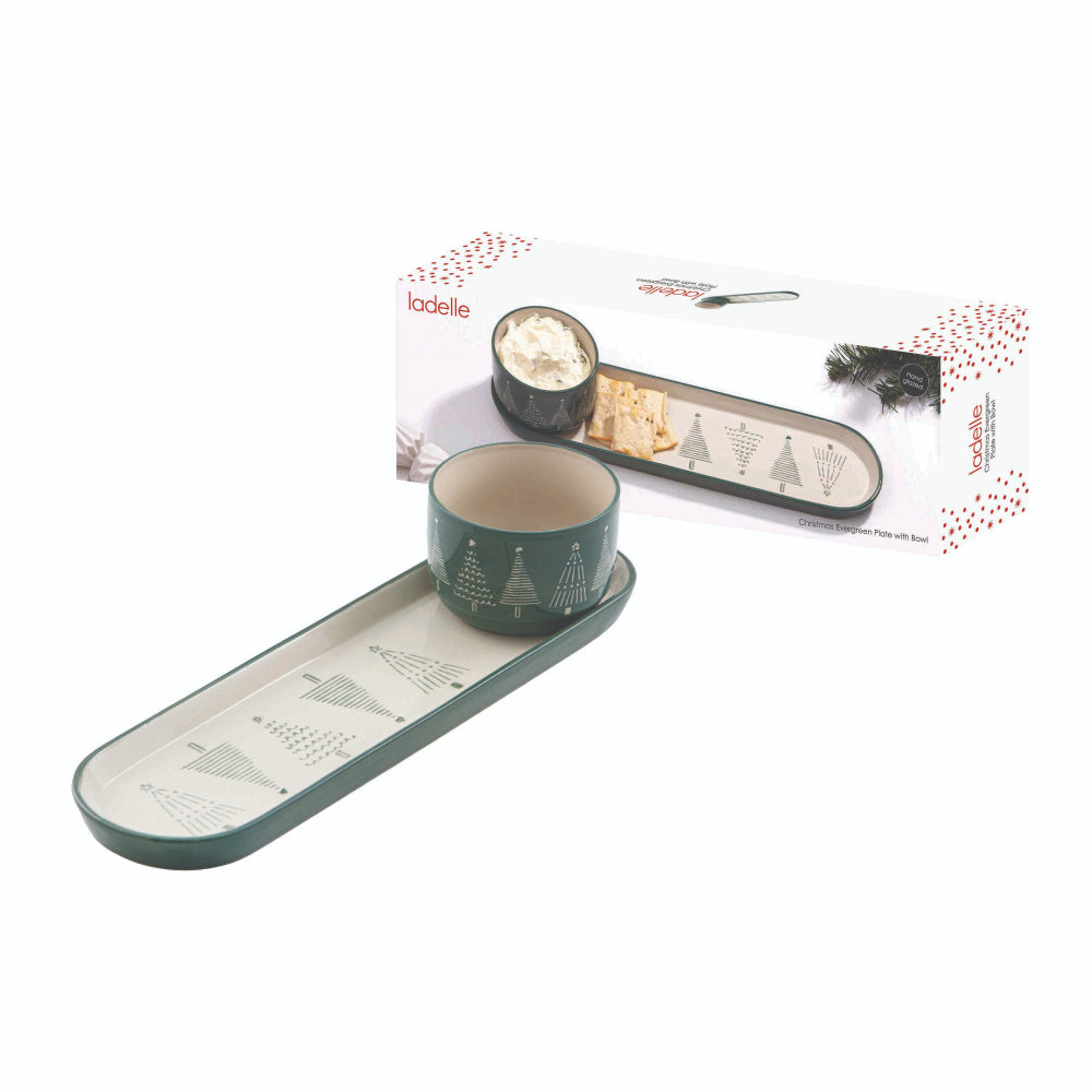 Ladelle Christmas Evergreen Plate With Bowl