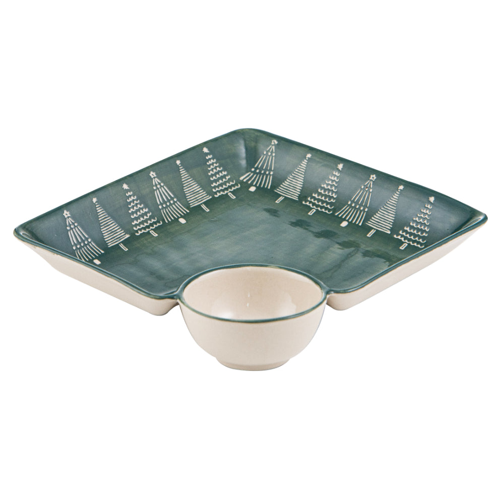 Ladelle Christmas Evergreen Chip & Dip Plate