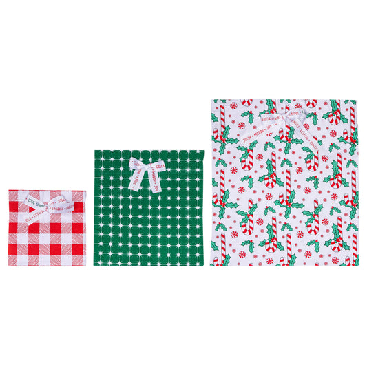 Ladelle Jingle Set Of 3 Reusable Gift Bags