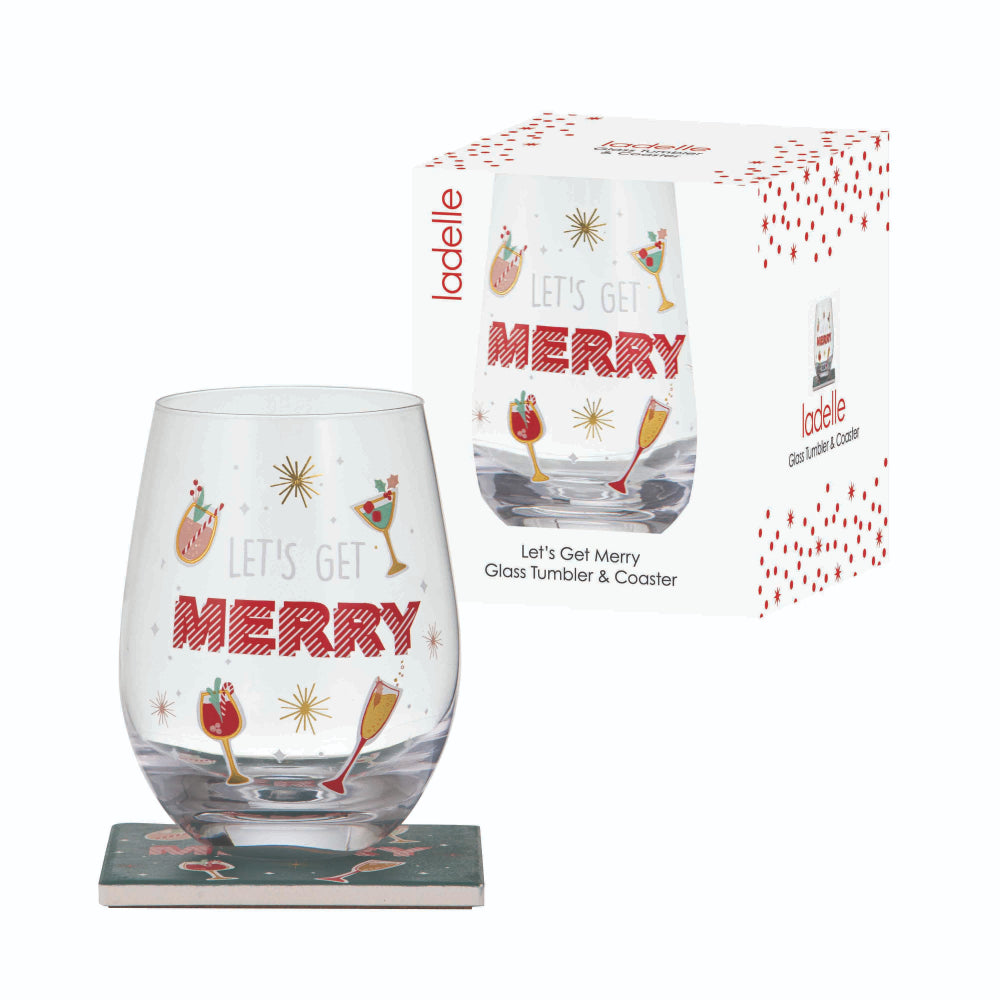Ladelle Lets Get Merry Glass & Coaster Set