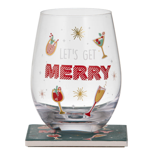 Ladelle Lets Get Merry Glass & Coaster Set