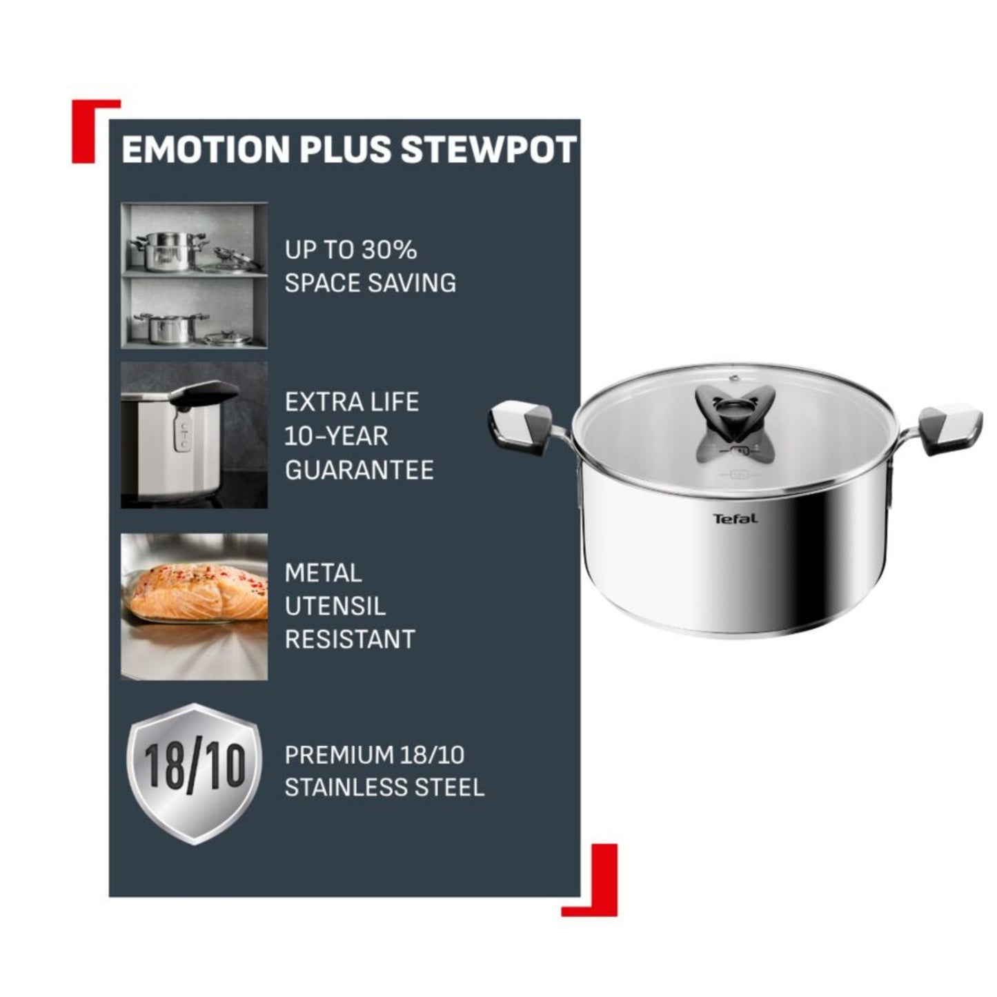 Tefal Emotion+ Induction Stainless Steel Stewpot 24cm & Lid