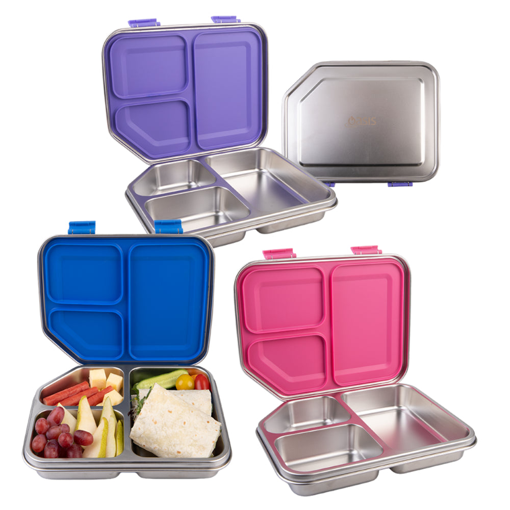 Oasis Stainless Steel 3 Compartment Bento Lunch Box 1200ml