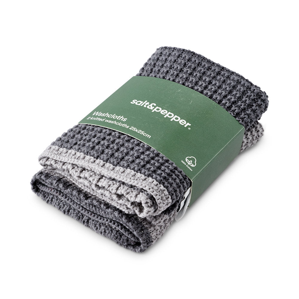 Salt & Pepper Knitted Washcloth 25x25cm Set of 2