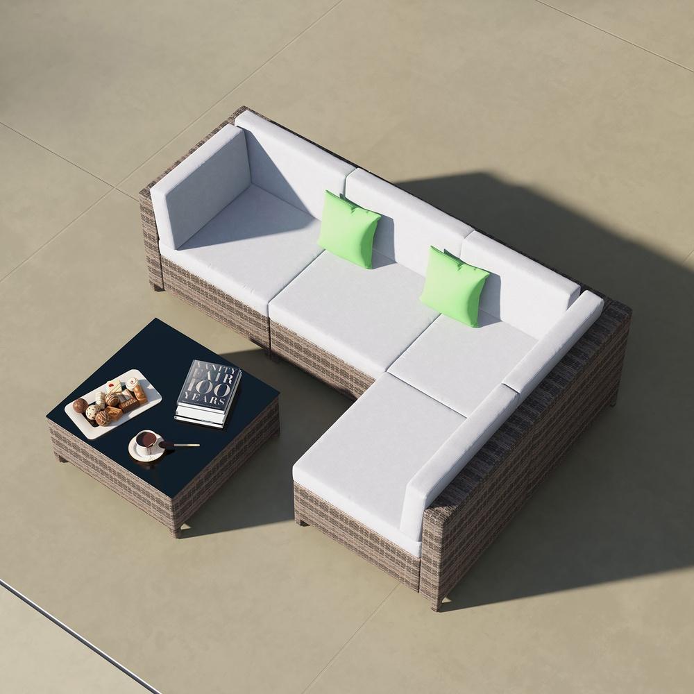 Milano Decor 5 Piece Outdoor Rattan Sofa Set Oatmeal Black