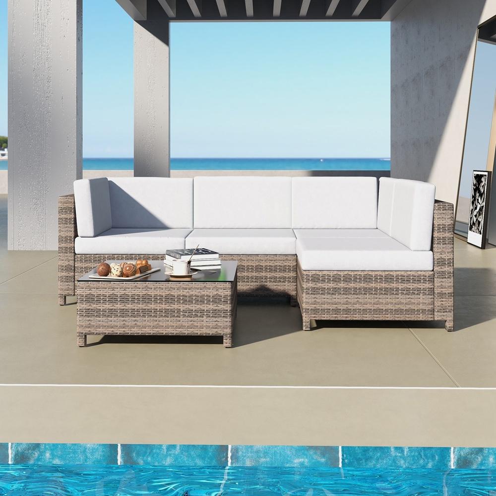 Milano Decor 5 Piece Outdoor Rattan Sofa Set Oatmeal Black