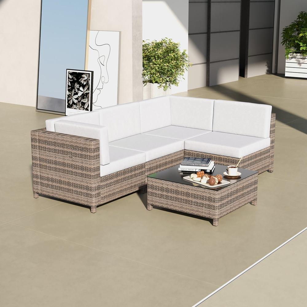 Milano Decor 5 Piece Outdoor Rattan Sofa Set Oatmeal Black