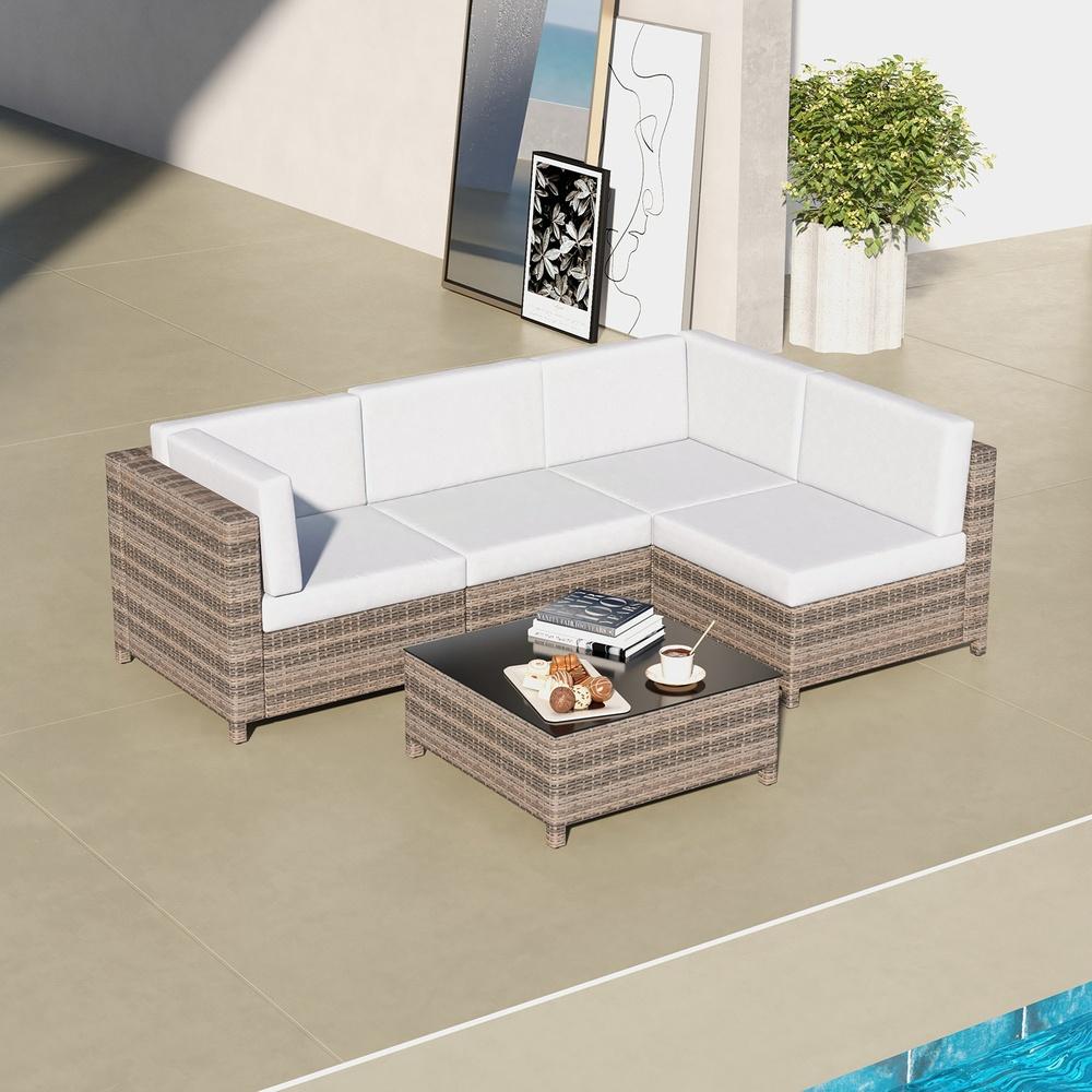 Milano Decor 5 Piece Outdoor Rattan Sofa Set Oatmeal Black