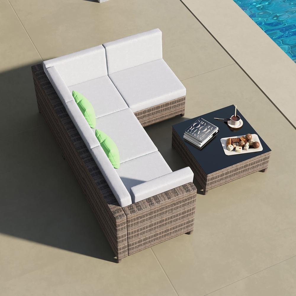 Milano Decor 5 Piece Outdoor Rattan Sofa Set Oatmeal Black