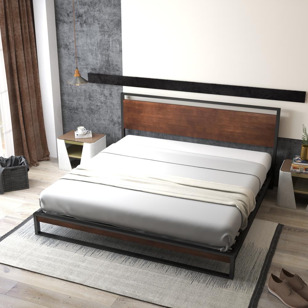 Milano Decor Azure Metal Bed Frame With Wooden Headboard Single
