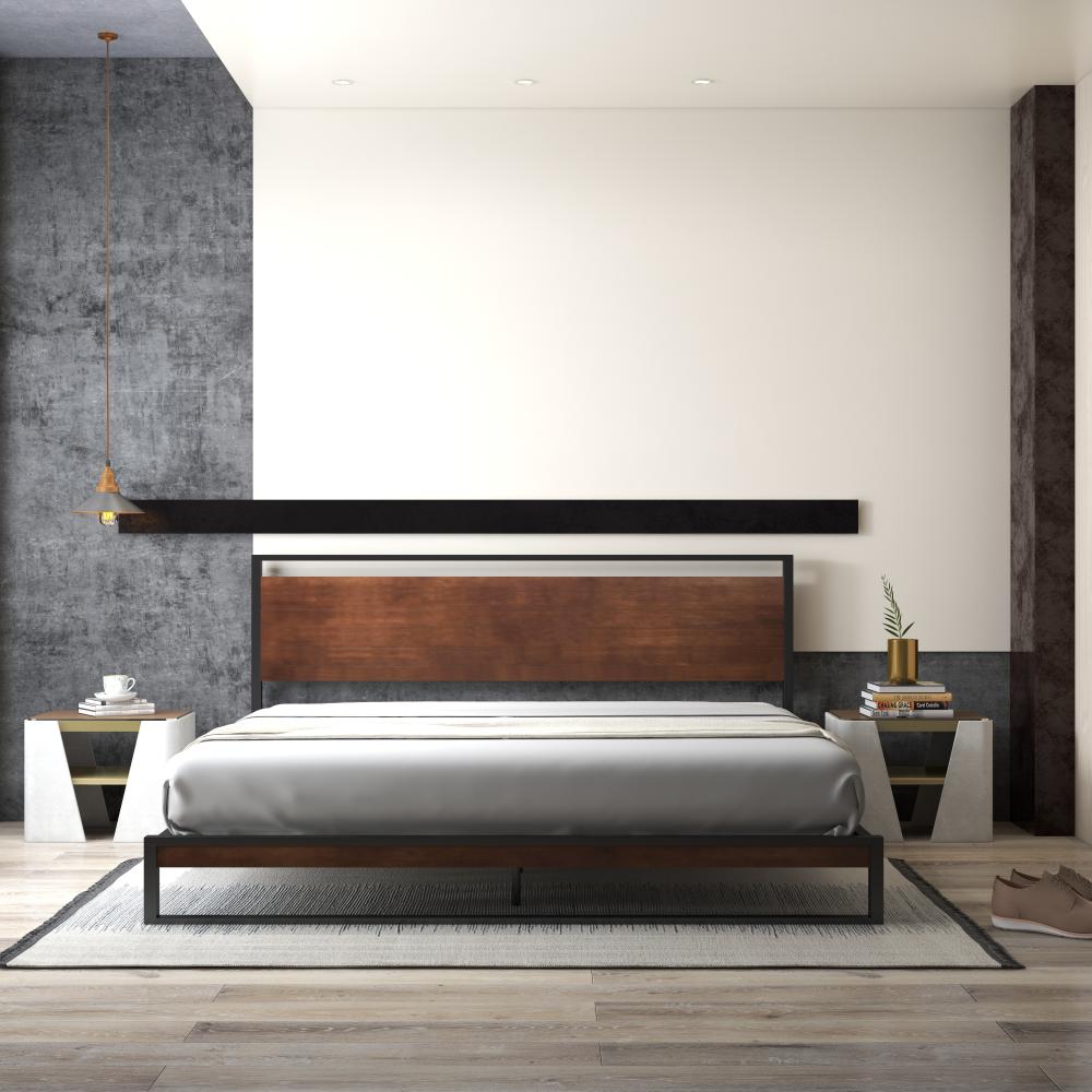 Milano Decor Azure Metal Bed Frame With Wooden Headboard Single