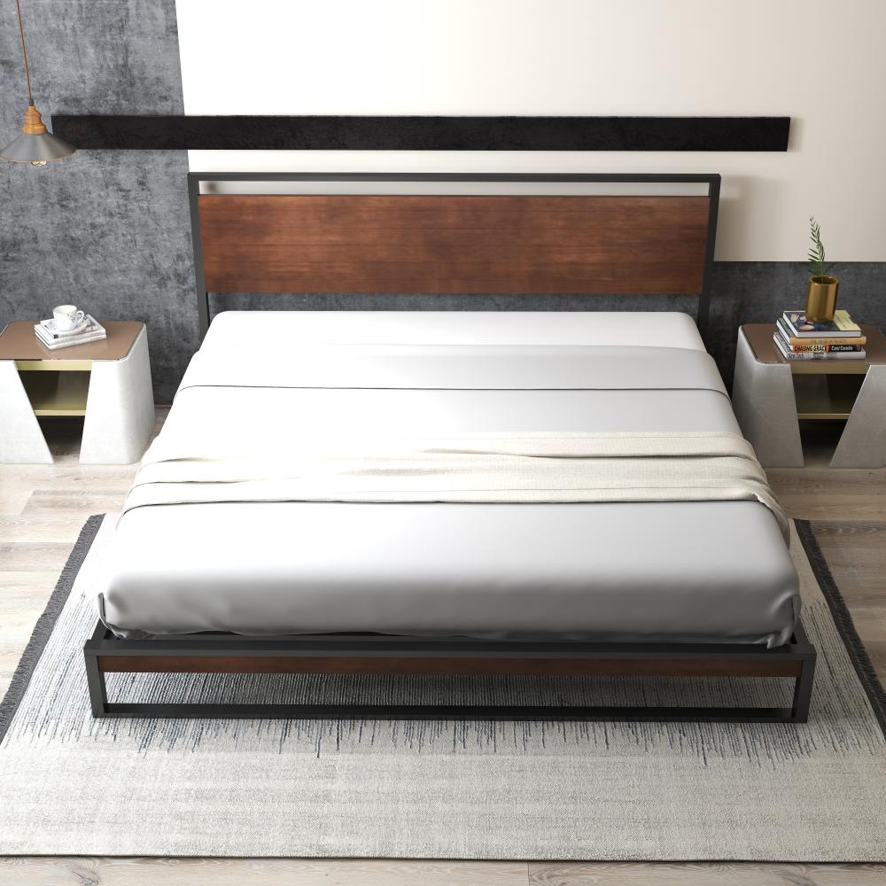Milano Decor Azure Metal Bed Frame With Wooden Headboard Single