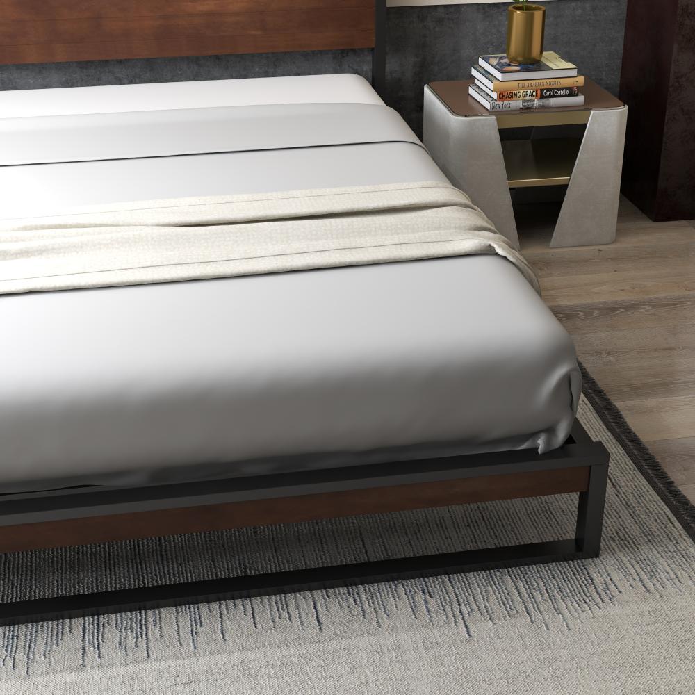 Milano Decor Azure Metal Bed Frame With Wooden Headboard Single