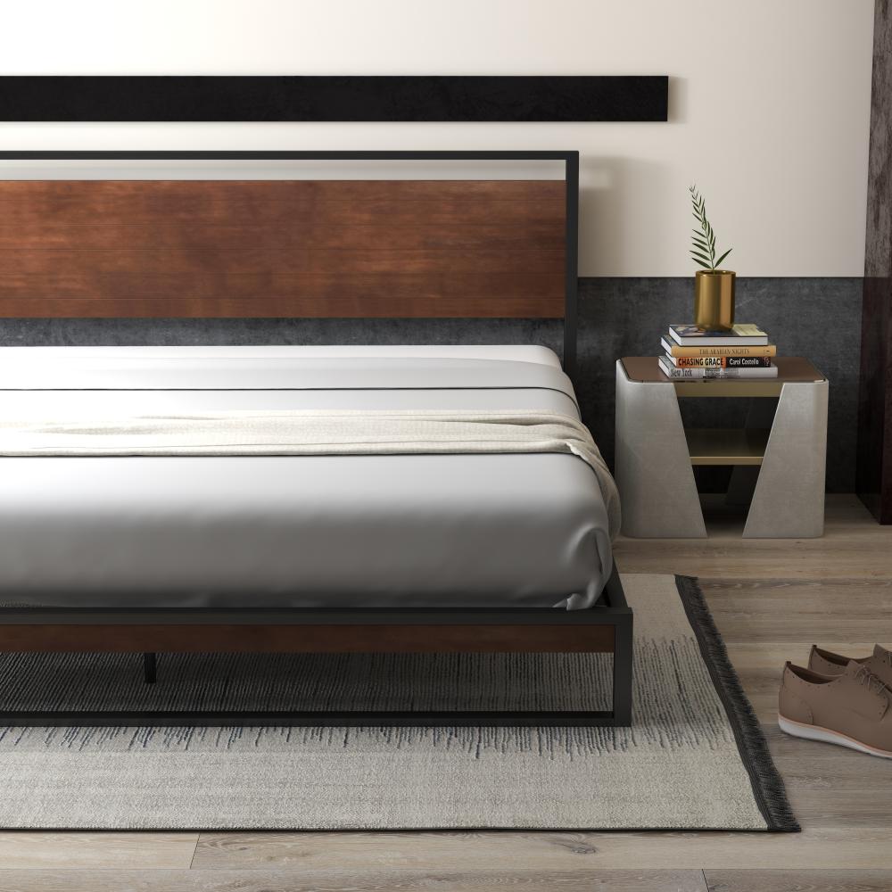 Milano Decor Azure Metal Bed Frame With Wooden Headboard Single