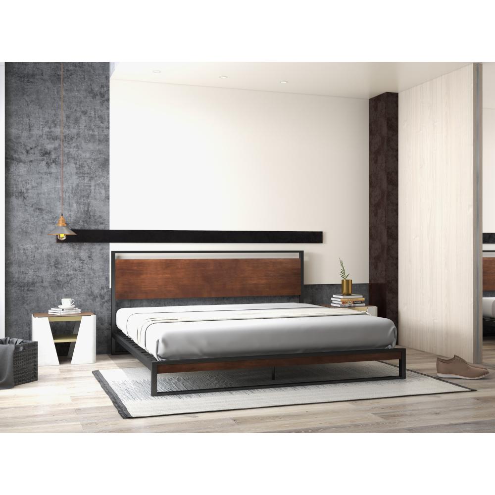 Milano Decor Azure Metal Bed Frame With Wooden Headboard Single