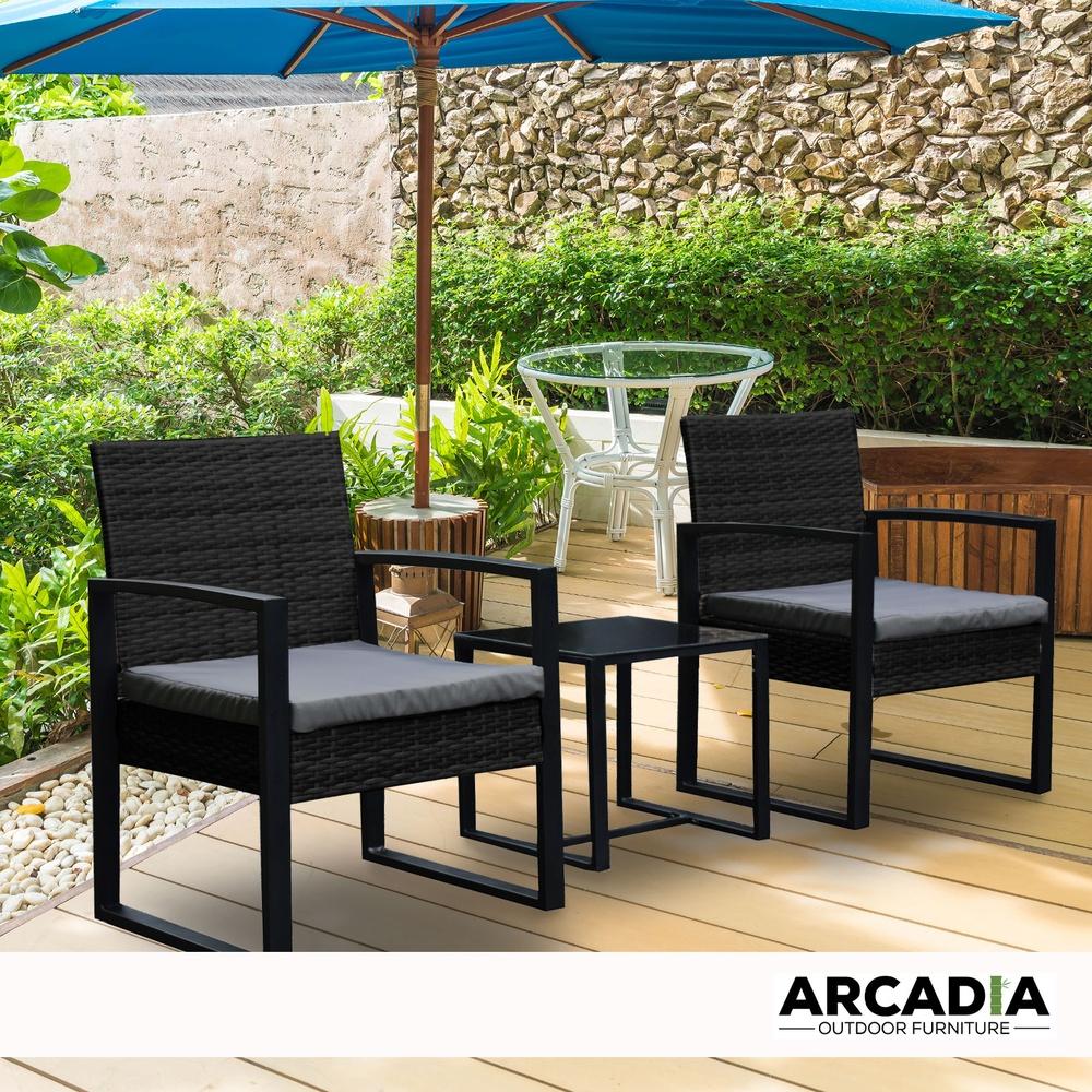 Arcadia Furniture Outdoor Wicker Rattan Patio Set Black Grey