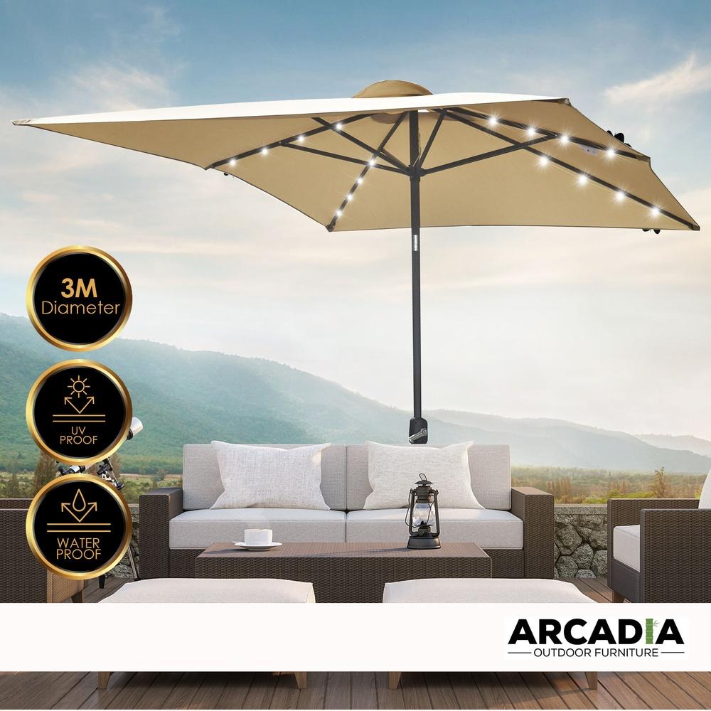 Arcadia Furniture Umbrella 3 Metre Umbrella With Solar Led Lights