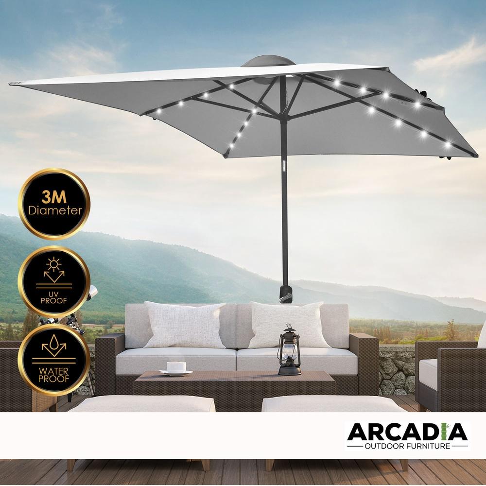 Arcadia Furniture Umbrella 3 Metre Umbrella With Solar Led Lights