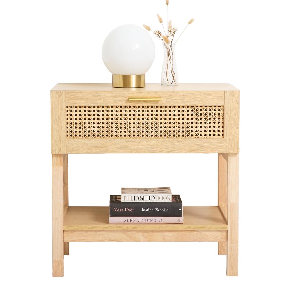 Casa Decor Santiago Oak Rattan Bedside Table